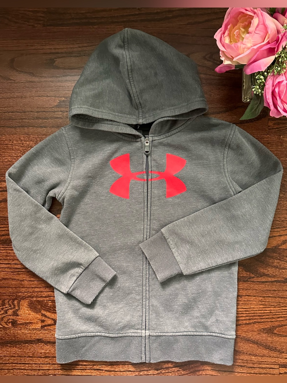 Under Armour red logo zip hoodie, size 7